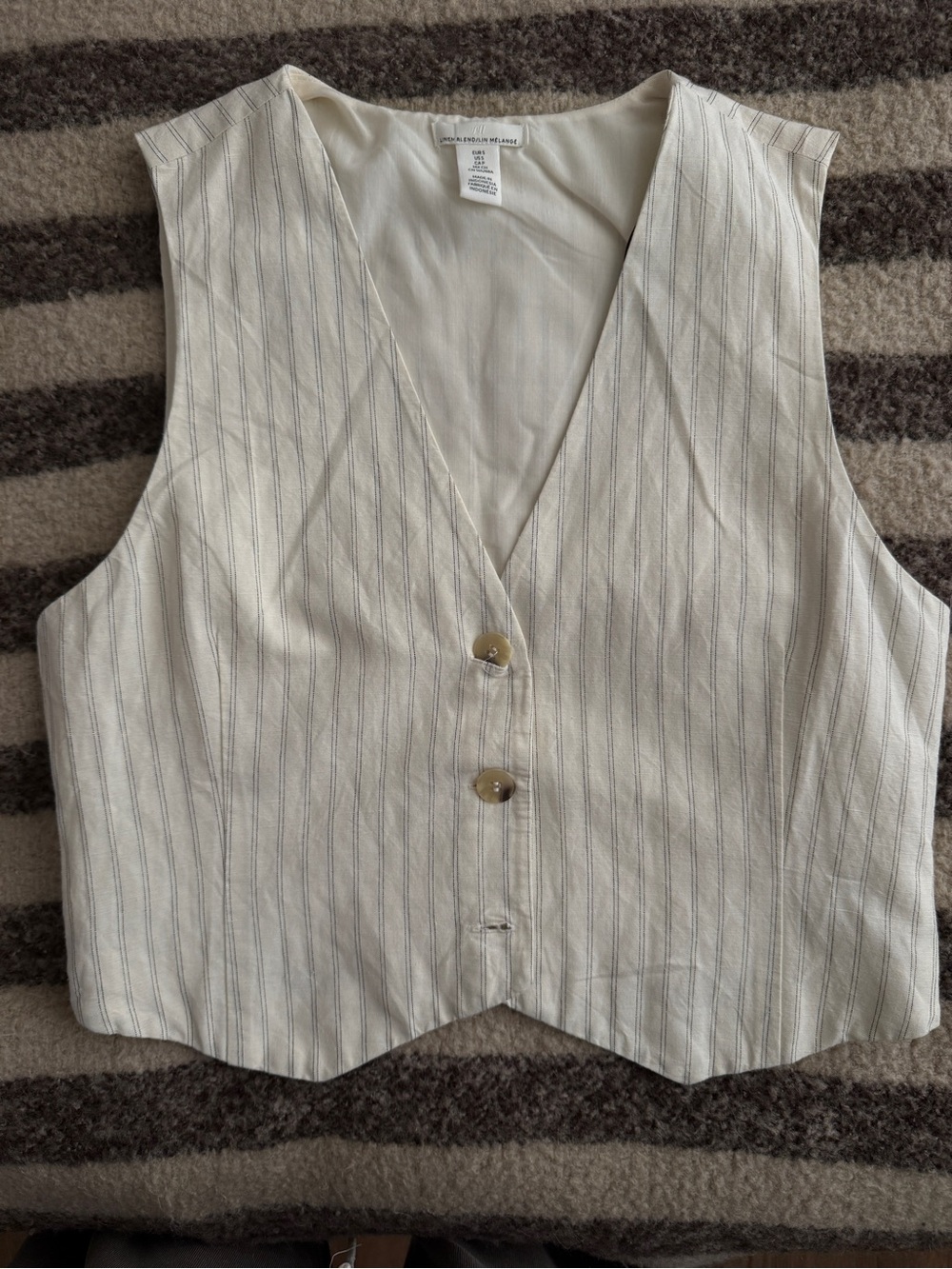 H&M Cream Pinstripe V-Neck Button Vest